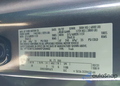 2022 Ford F-150 Xl z USA, uszkodzony, nr VIN 1FTEW1C54NKF20442